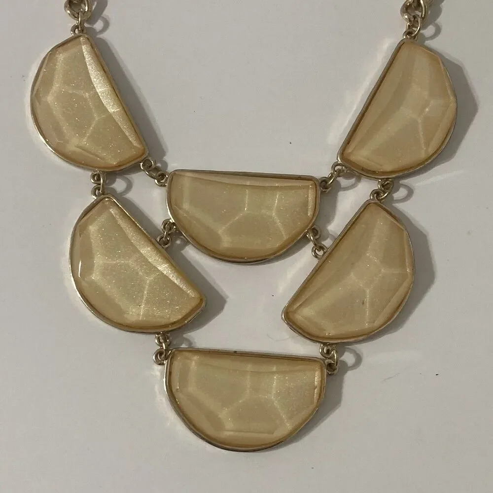 Yellow Rhinestone Bib Statement Necklace Chain Semi Circle Gold Tone Acrylic Mod